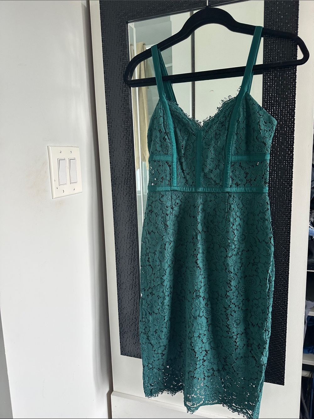 EXPRESS Teal Lace Midi Dress with Spaghetti Straps